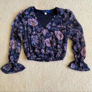 Blue Rain Flouncy Floral Blouse